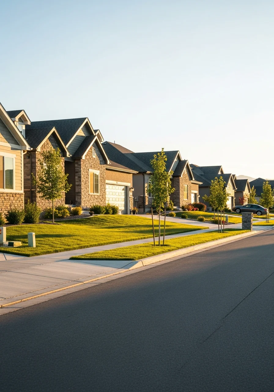 Layton residential street with newer homes and well-maintained yards.